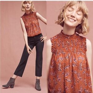 Maeve Tiger Smocked Sleeveless Blouse | size 2